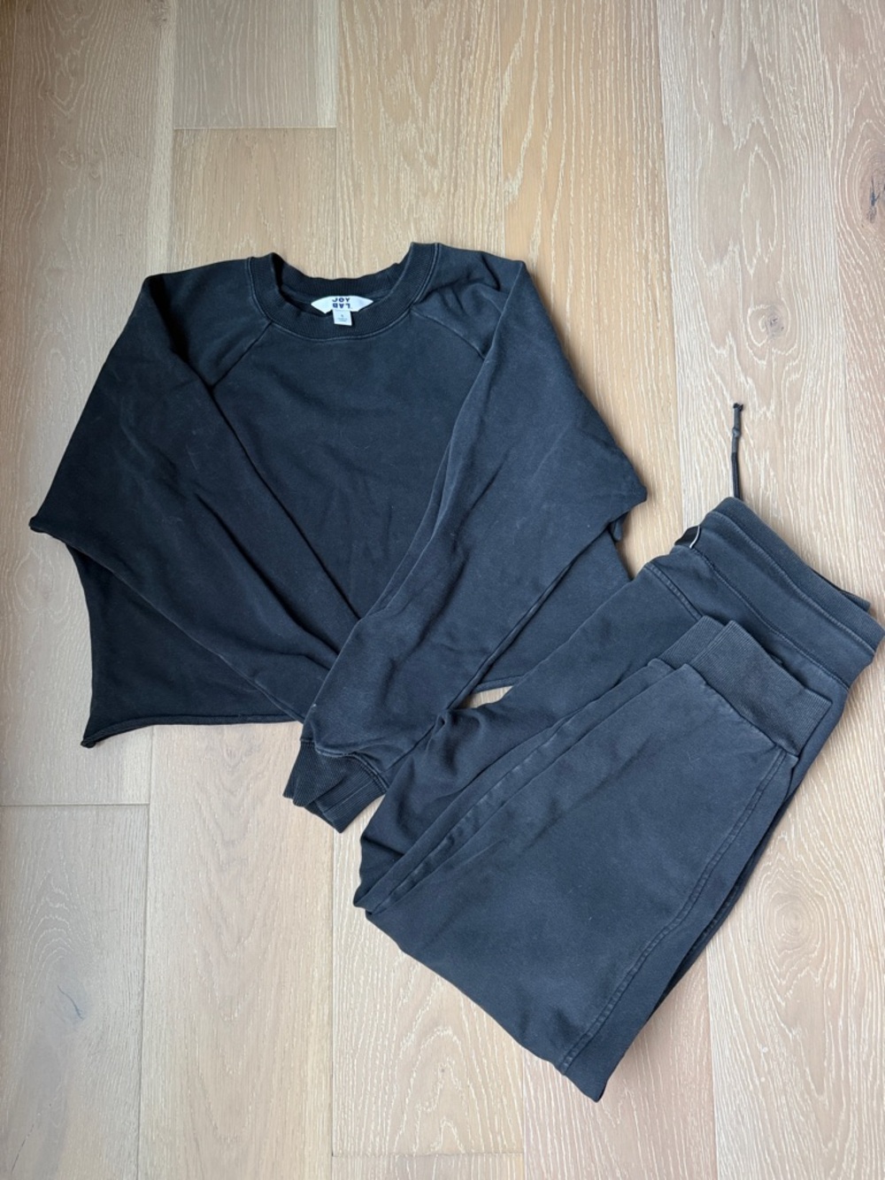 JoyLab Black Track Jogger Set - Cropped Sweatshirt & Drawstring Pants